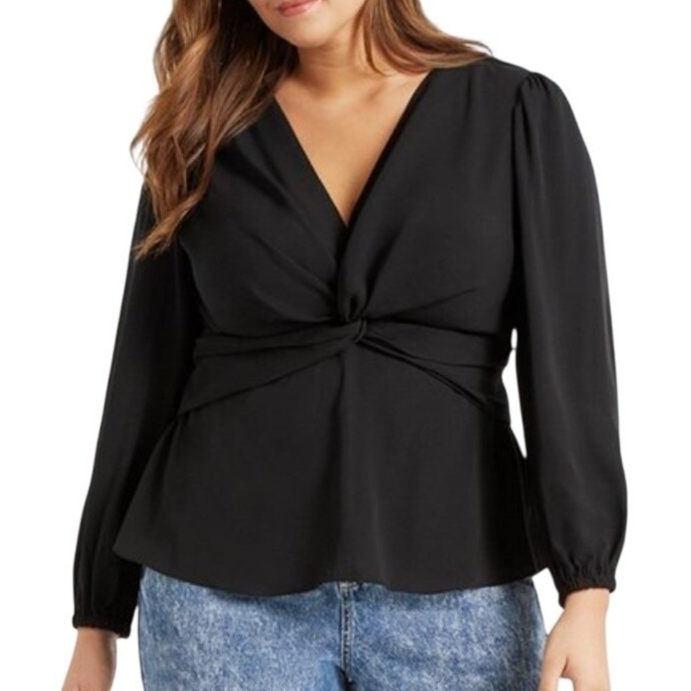 Eloquii‎ Twist Front Blouse Womens 26 Black Stretch Modern Classic Peplum Top